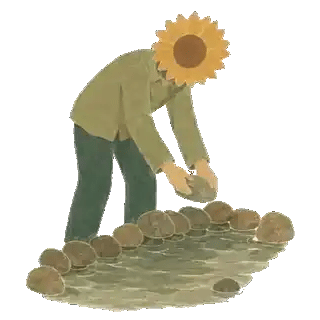 A faceless flower-headed creature, working