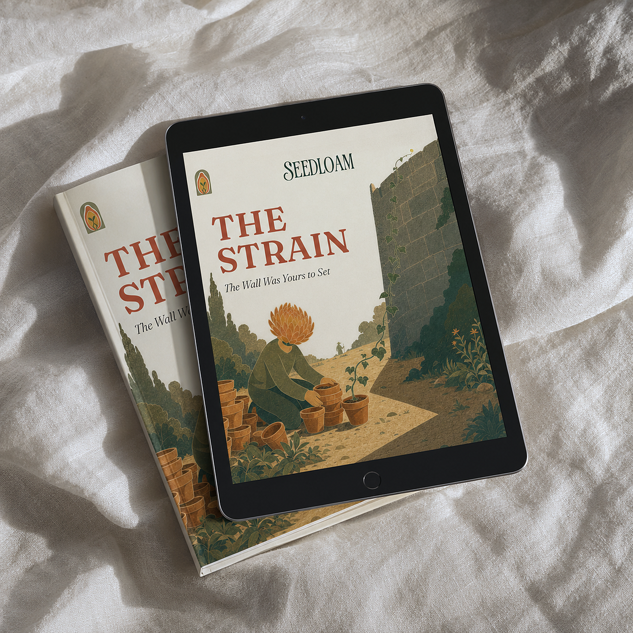 The Strain ebook on iPad resting on the printed book, digital and print files in one